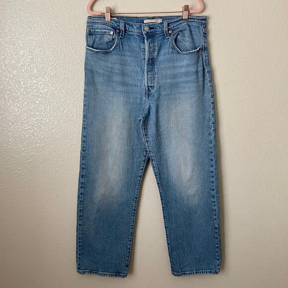 Levis Jeans Womens Size 33 Blue Ribcage Straight Ankle Premium Denim High Rise - Picture 3 of 13